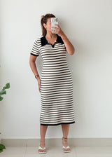 Size L-XL Black White Striped Midi Dress