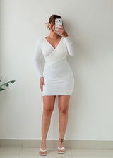 Size S-M White Ribbed Wrap Mini Dress