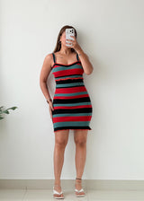 Size S-M Red Teal Striped Mini Dress