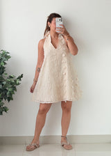Size XS-M Ivory Textured Halter Neck Mini Dress