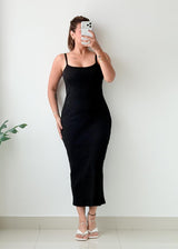 Size S-M Black Ribbed Bodycon Midi Dress