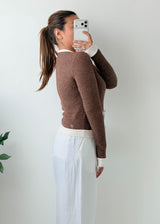 Size S-M Brown Ribbed Contrast Cardigan Top