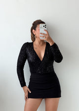 Size XS-S Black Glitter Wrap Bodysuit