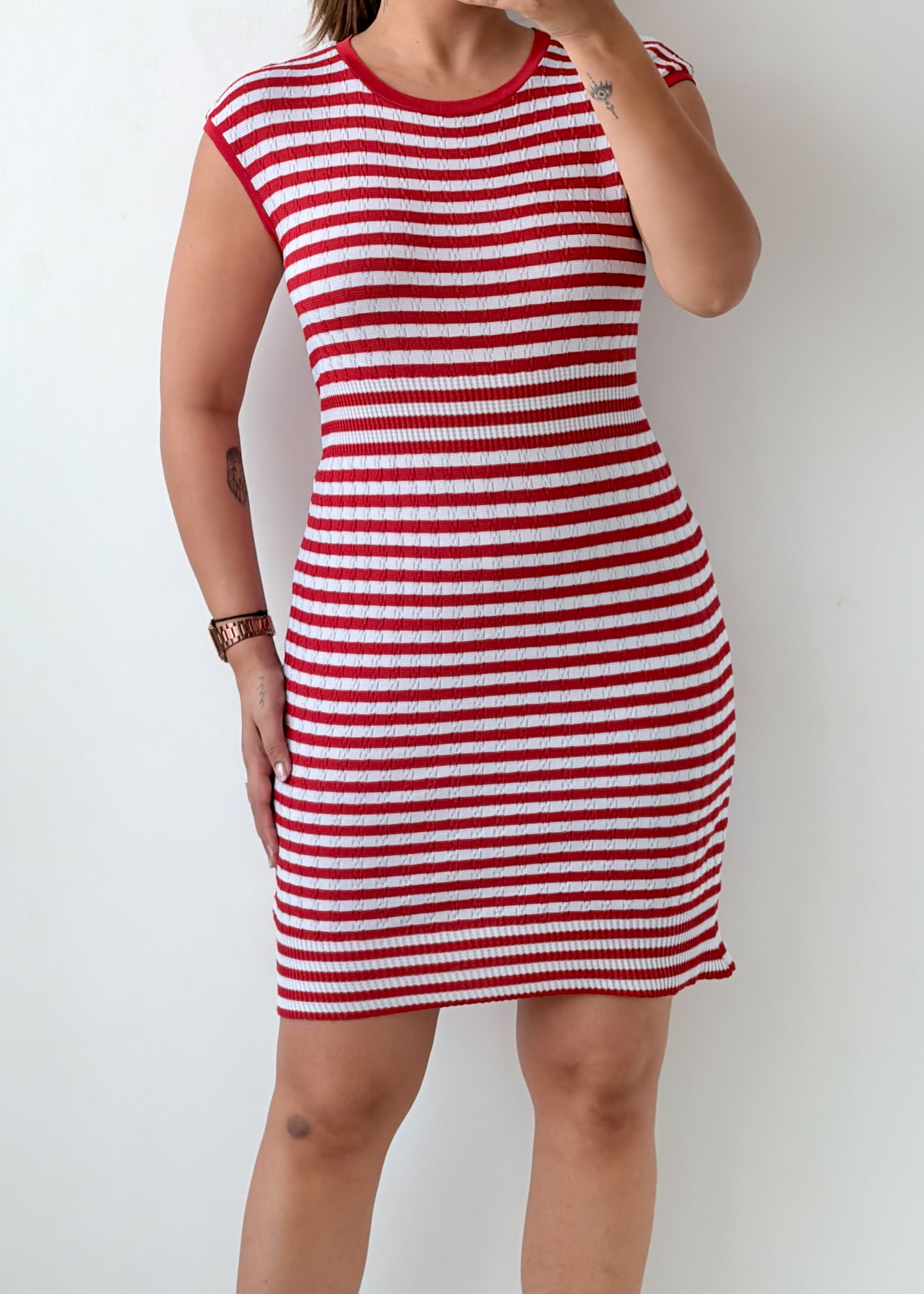 Size M-L Red White Striped Mini Dress