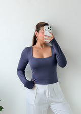 Size S-M Slate Blue Square Neck Top