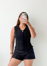Bust 32, Black Studded Tailored Vest Top