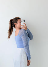 Size S-M Periwinkle Ruched Sleeve Bodysuit