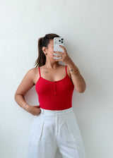 Size S-M Red Button-Front Bodysuit