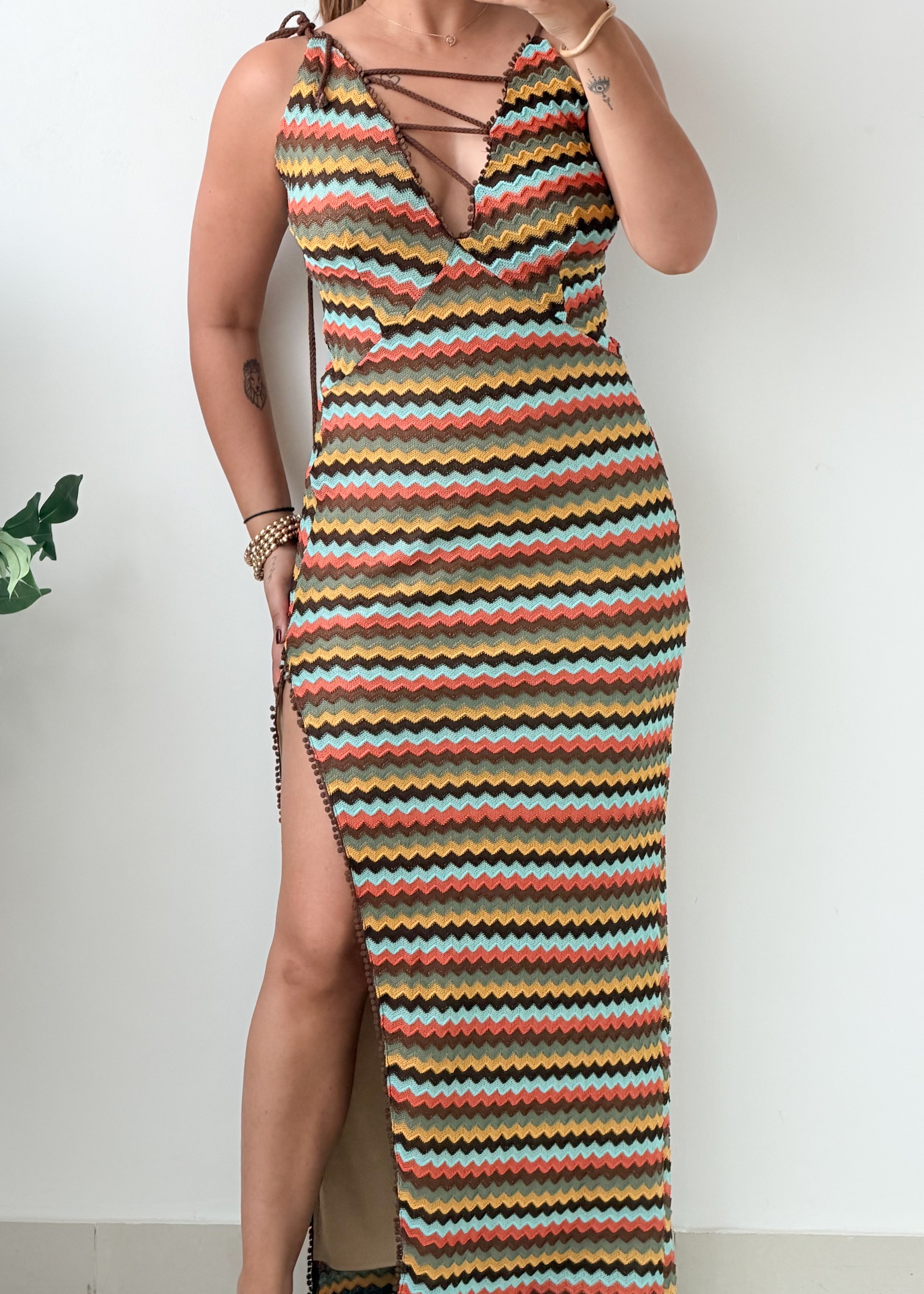 Size S-M Multicolor Zigzag Crochet Maxi Dress