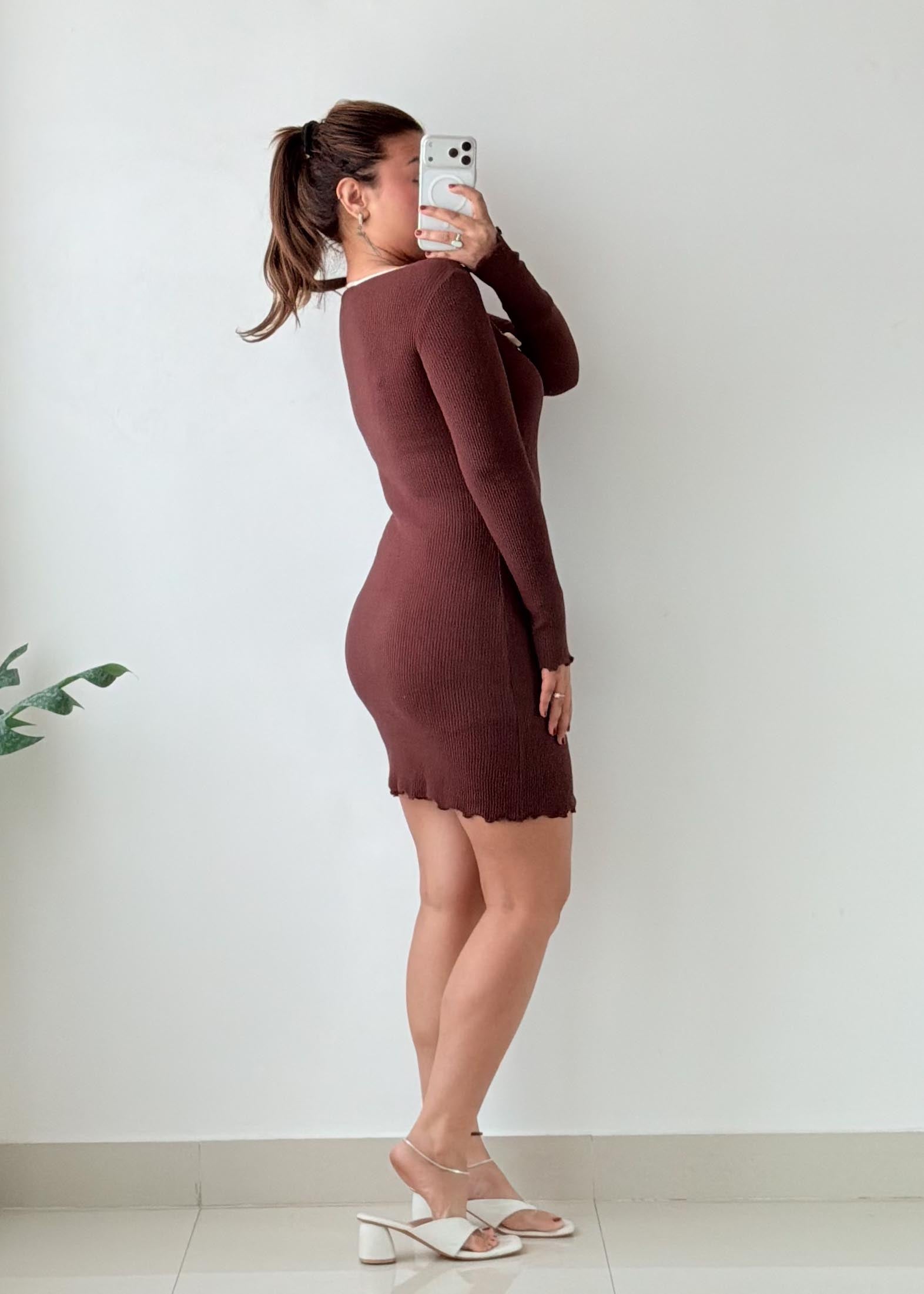 Size S-M Brown Tie Front Mini Dress