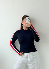 Size S-M Navy Blue Contrast Stripe Top