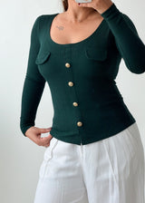 Size XS-S Deep Green Button-Front Top