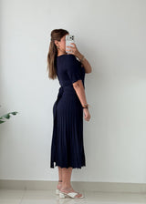 Size S-M Navy Pleated Midi Dress