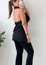 Size S-M Black Ruffle Halter Neck Top