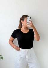 Size M-L Black Round Neck Bodysuit