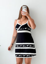 Size S-M Black White Patterned Mini Dress