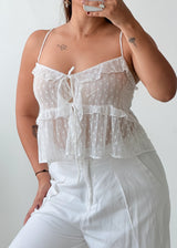 Size XS-S White Sheer Lace Tie-Front Top