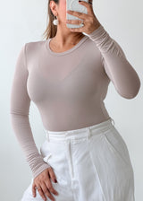Size XS-S Beige Sheer Panel Bodysuit