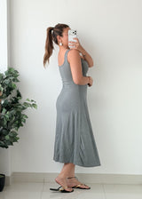 Size S-M Grey Button Front Flared padded Midi Dress