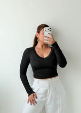 Size S-M Black V-Neck Crop Top