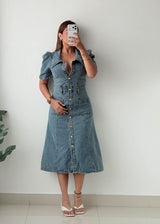 Size XS Light Blue Denim Button Midi Dress