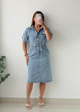 Size M Light Blue Denim Shirt Midi Dress