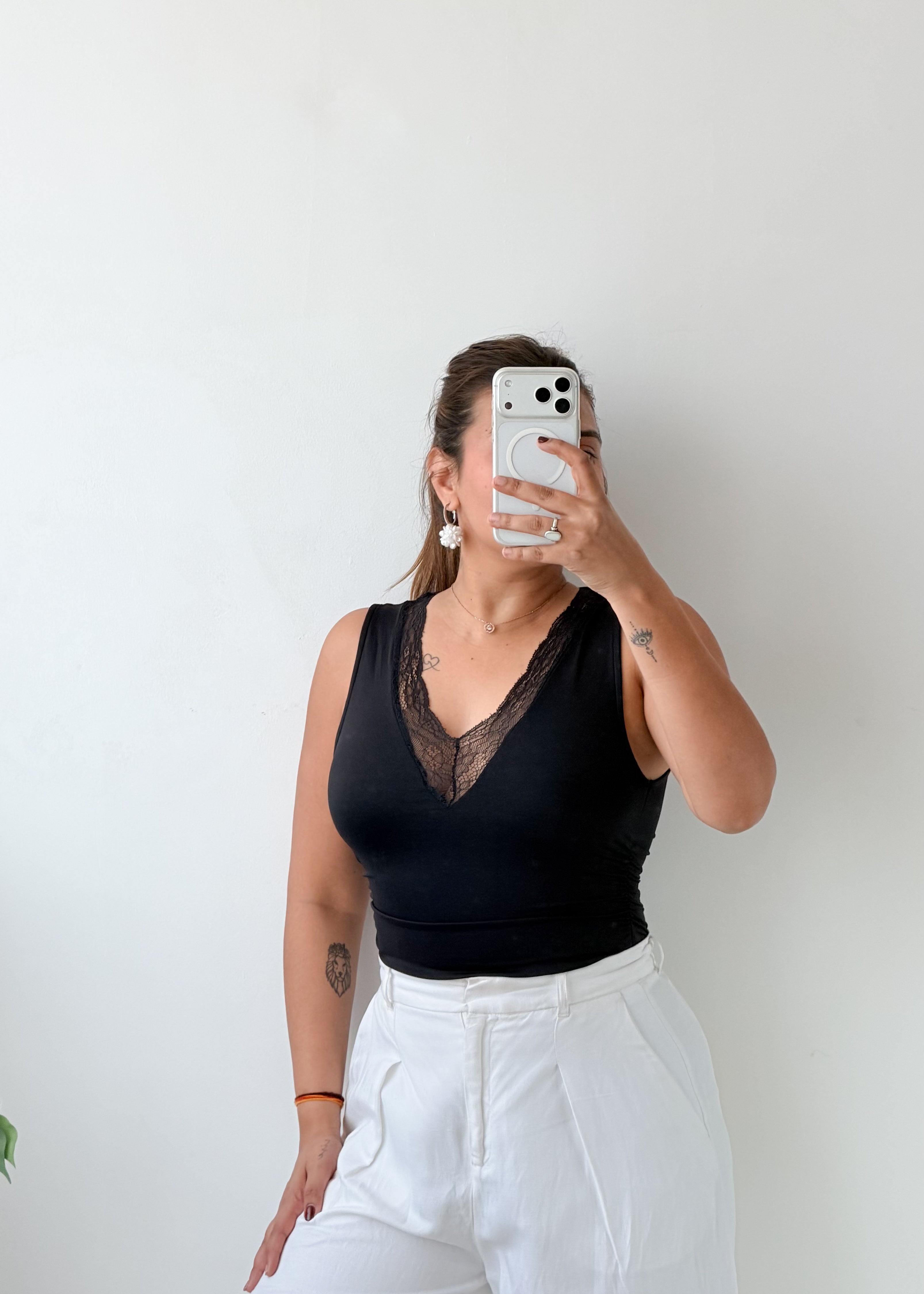 Size XS-S Black Lace V-Neck Bodysuit