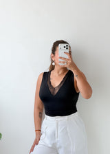 Size XS-S Black Lace V-Neck Bodysuit