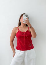 Size S-M Red Ruched Tie-Front Camisole Top
