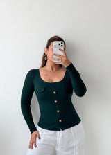 Size XS-S Deep Green Button-Front Top