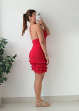 Size XS-S Red Ruffle Crochet Mini Dress