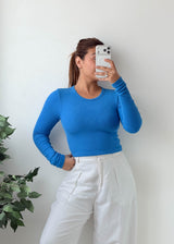 Size XS-S Blue Round Neck Crop Top