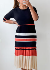Size L-XL Black Red Stripe Colorblock Dress