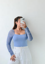 Size S-M Periwinkle Ruched Sleeve Bodysuit