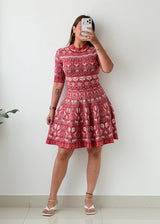 Size S-M Red Printed Fit & Flare Mini Dress