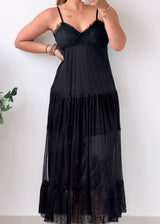 Size XS-M Black Tiered Crochet padded Maxi Dress