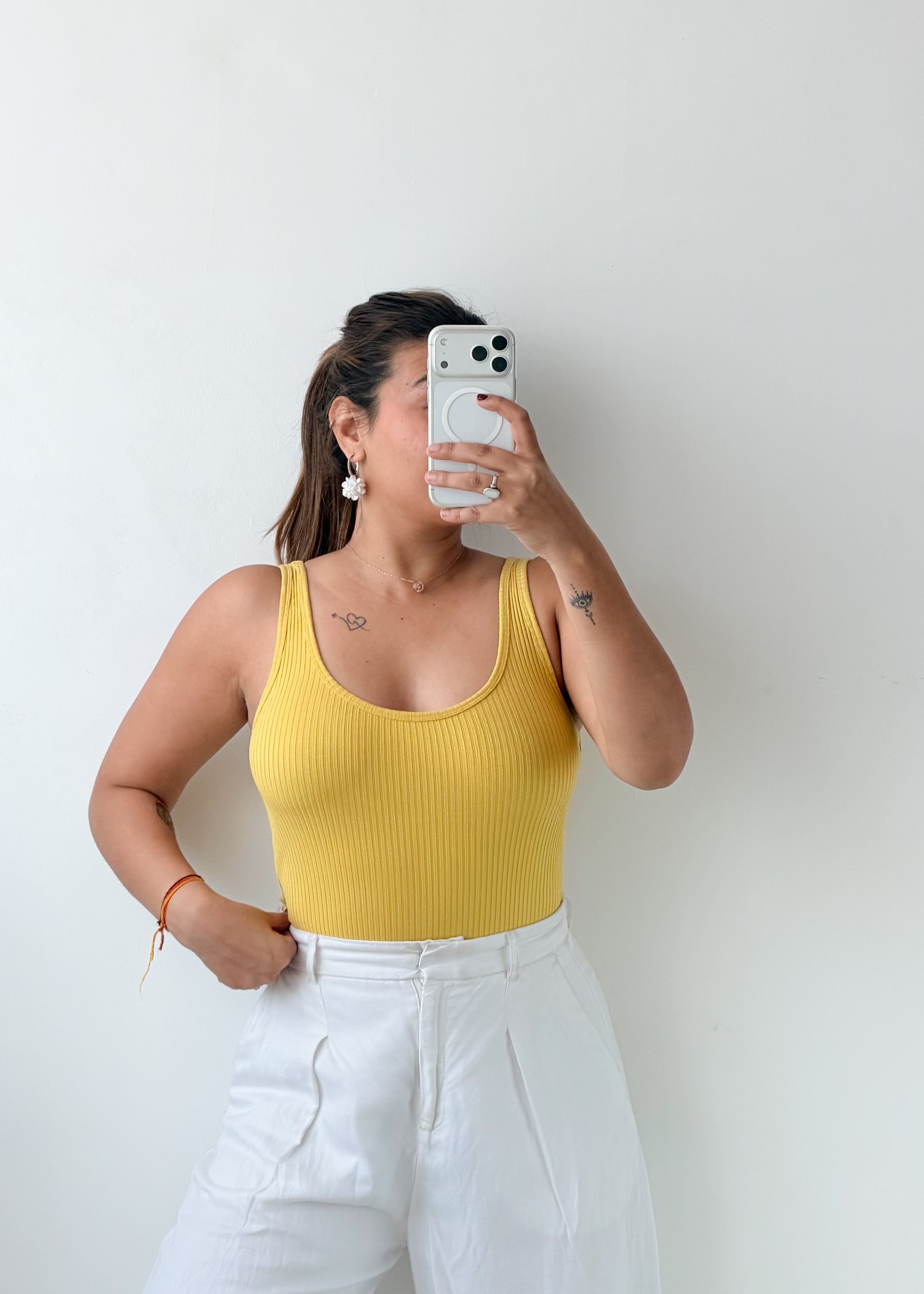 Size S-M Yellow Scoop Neck Bodysuit