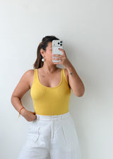 Size S-M Yellow Scoop Neck Bodysuit