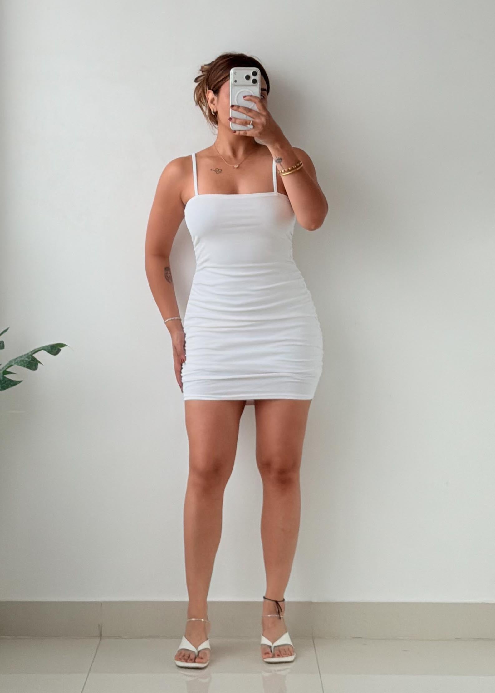 Size XS-S White Ruched Mini Dress
