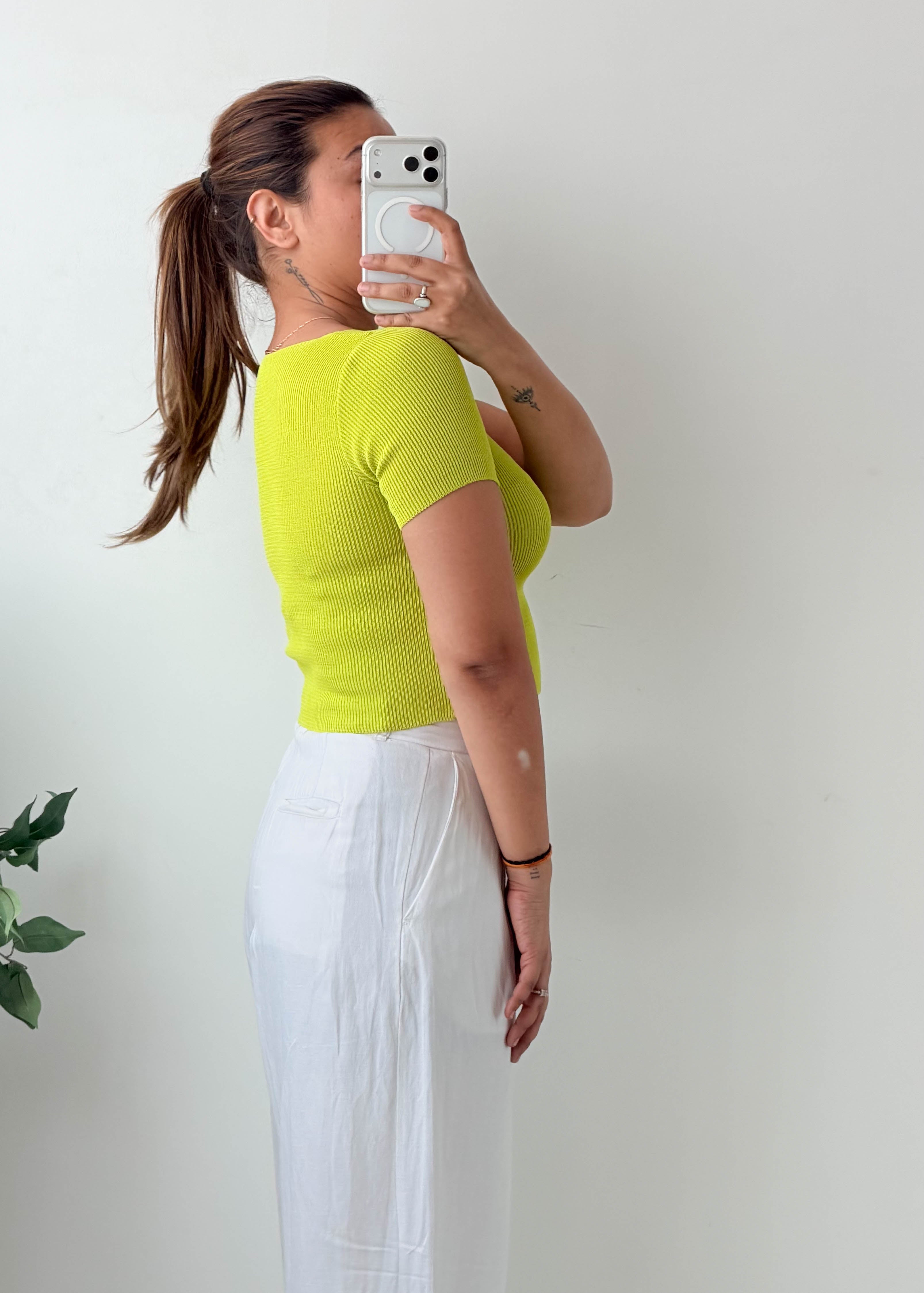 Size S-M Lime Green Square Neck Top