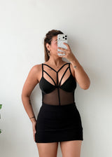 Size XS-S Black Strappy Mesh Bodysuit