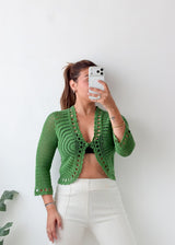 Size S-M Green Crochet Tie-Front Top