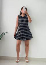 Size XS-S Navy White Checked Flare Mini Dress