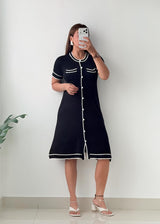 Size M-L Navy Contrast Button Midi Dress