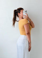 Size S-M Mustard Ribbed Top Bodysuit