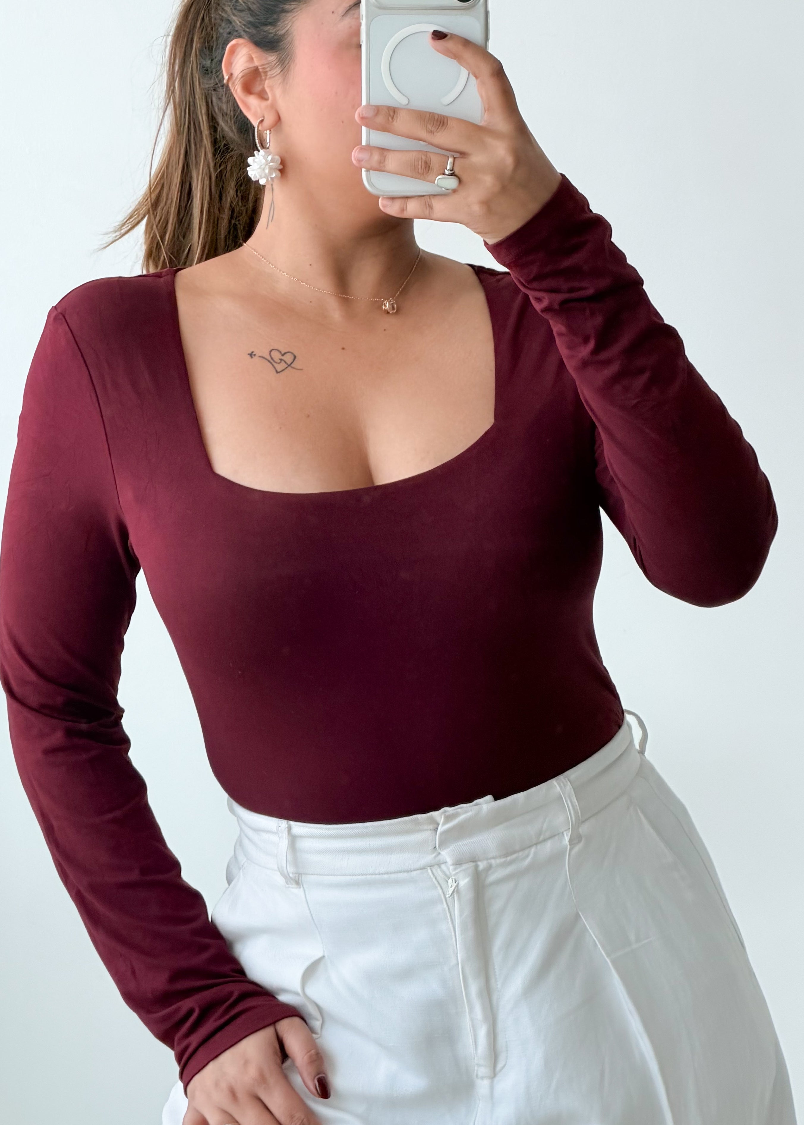 Size M-L Burgundy Square Neck Bodysuit