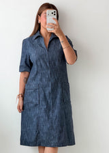 Size M Dark Blue Denim Shirt Midi Dress