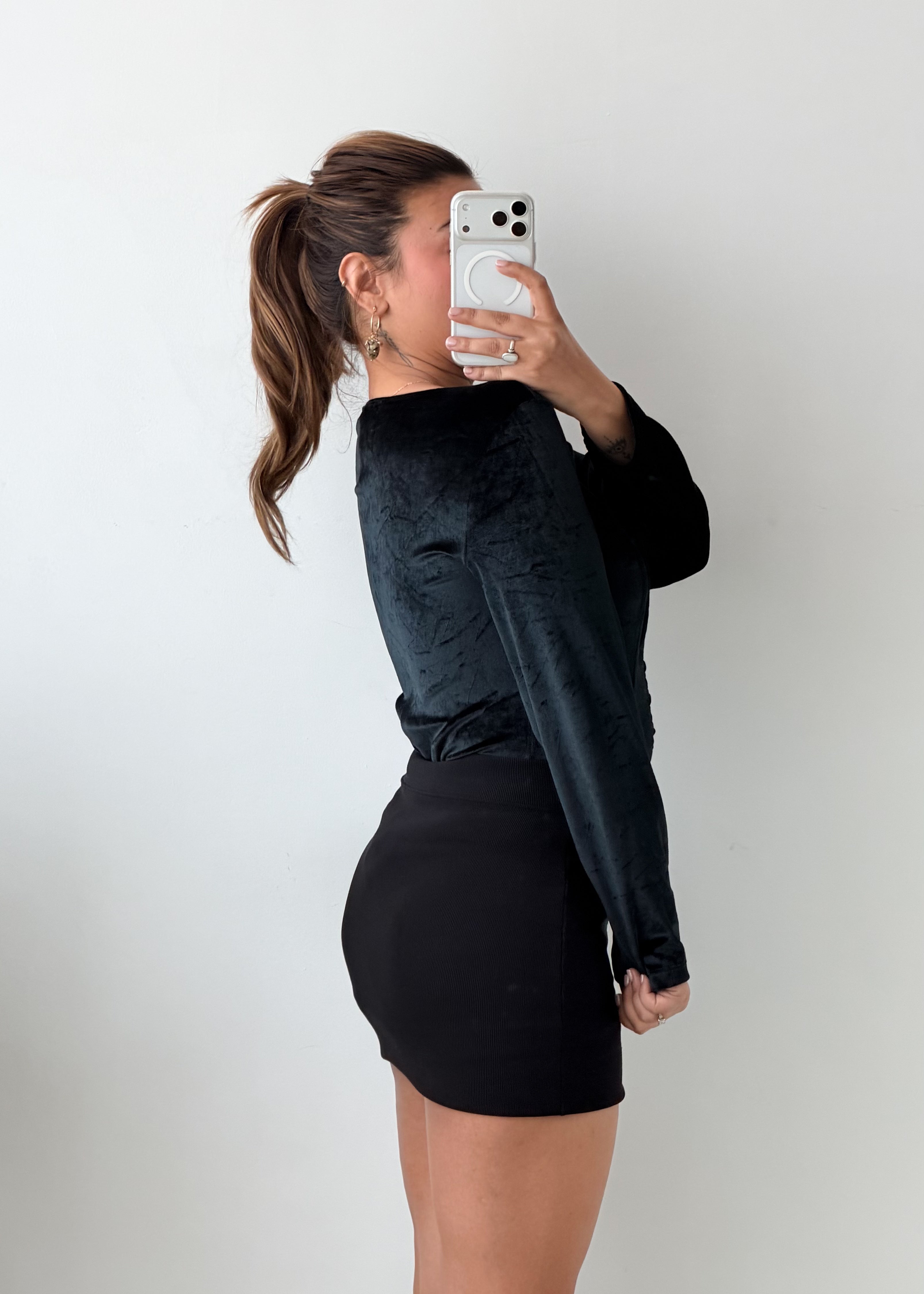 Size M-L Black Velvet Corset Bodysuit