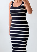 Size XS-S Black White Striped Ribbed Midi Dress
