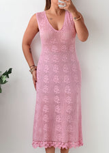 Size S-M Pink Floral Crochet Midi Dress